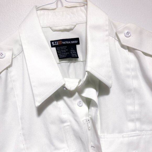 Mens uniform long sleeve shirt zip closure button down L White - Picture 5 of 15